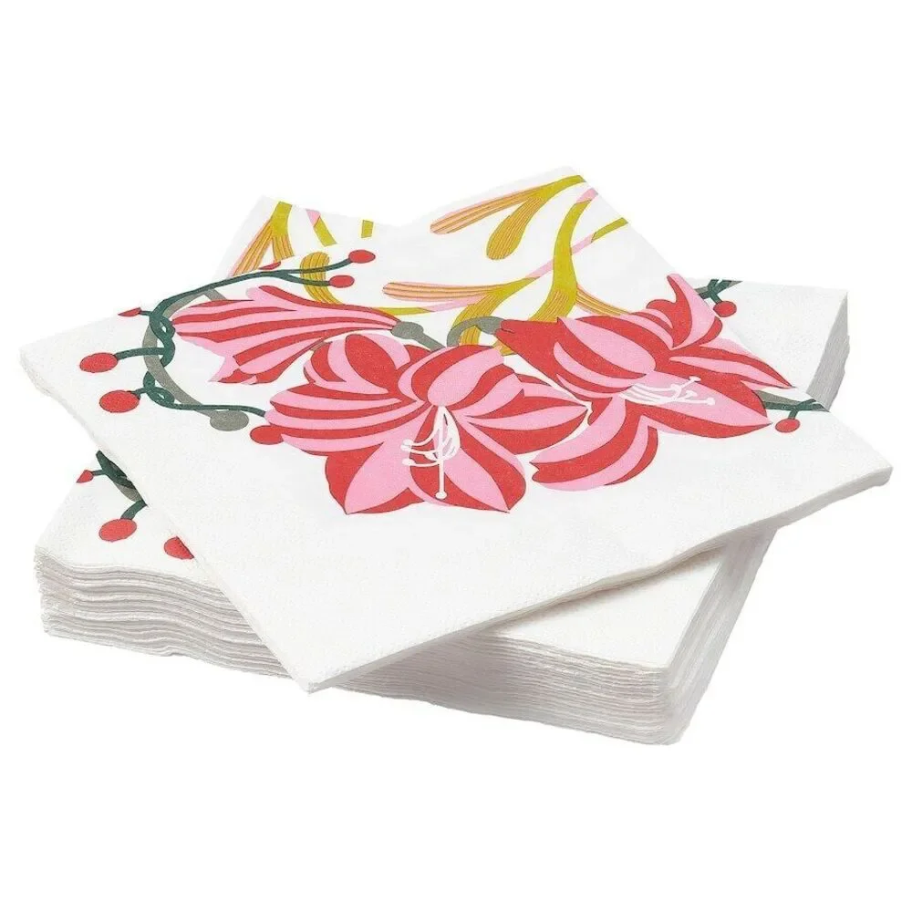 Ikea Vinterfint Paper Napkins Set of 30 Christmas Amaryllis 605.811.33 Fast Ship